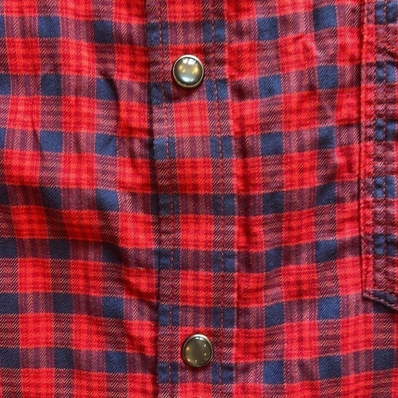 Banana Republic Mens XL Red and Blue Plaid Western Long Sleeve Button Down Shirt - Picture 3 of 5
